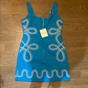 Chic Blue Embroidered Mini Dress